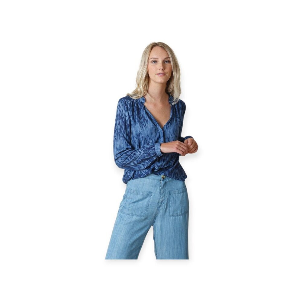 Indi & Cold Indigo Tie-Dye Puff Sleeve Blouse – Size L – 100% Viscose EUC